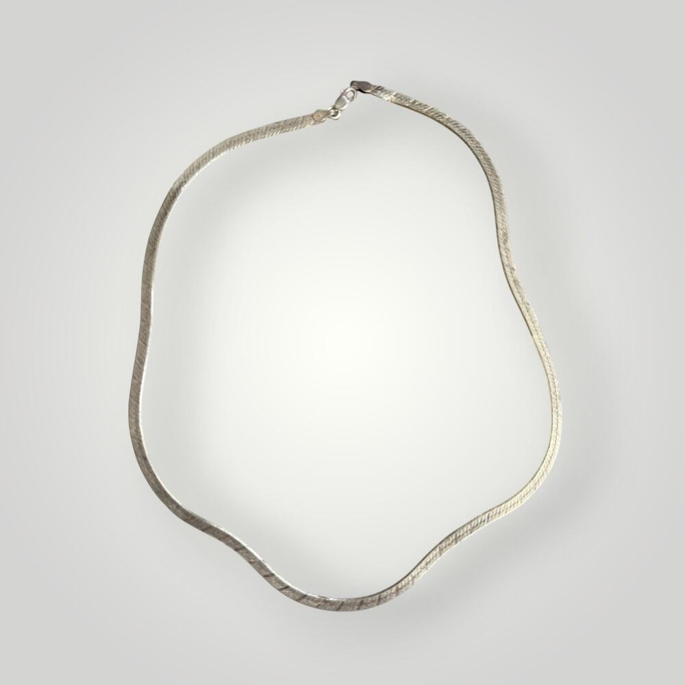 Sterling Silver 925 Snake Chain Necklace 18” Italy Textured Flat Chain